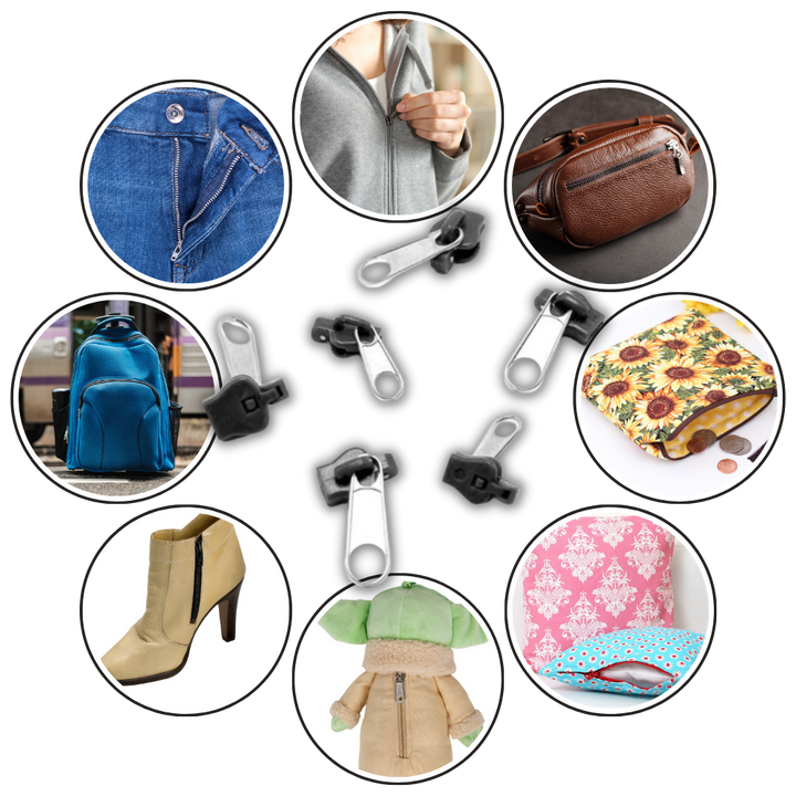 Emergency zipper repair kit. Clip-on sliders offer instant fix for bags, backpacks, apparel. Travel essential.