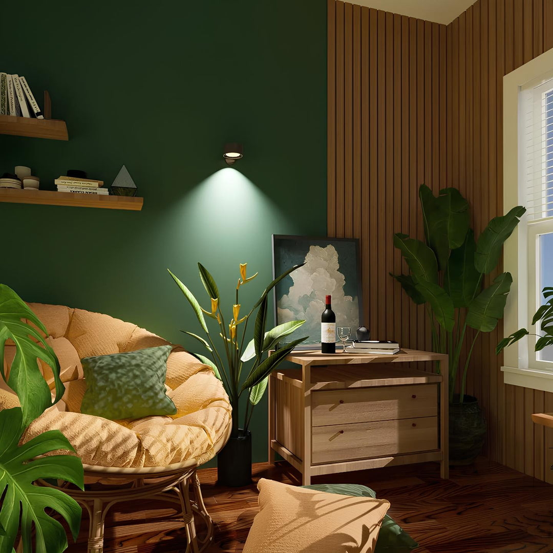 Dimmable wireless rechargeable LED wall lamp with touch/remote control, modern design.