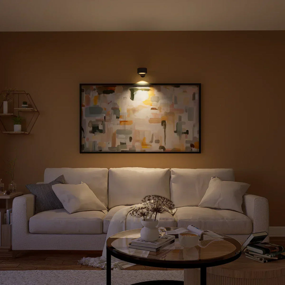 Easy-install wireless LED wall lamp, dimmable, rechargeable, modern home lighting.
