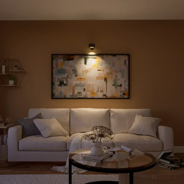 Easy-install wireless LED wall lamp, dimmable, rechargeable, modern home lighting.