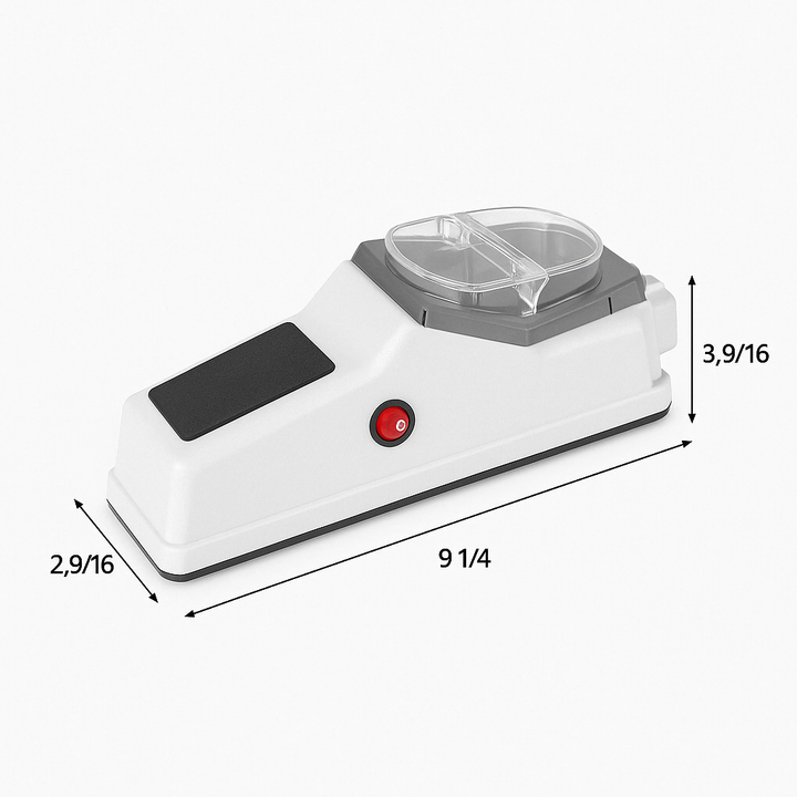 Powerful electric sharpener, brings back the sharpness to kitchen knives and scissors.