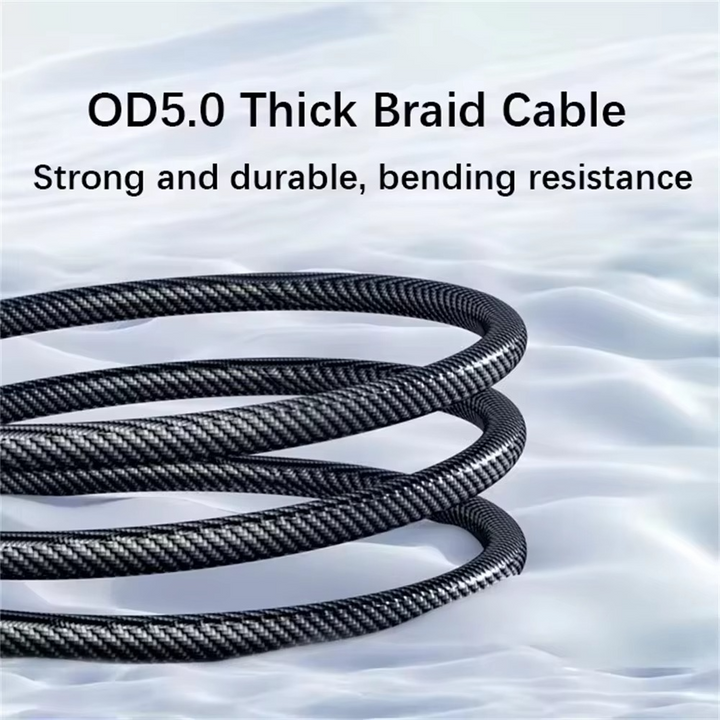 High-speed 100W/120W USB-C fast charging cable, ideal for phones & laptops, with built-in LED power display.