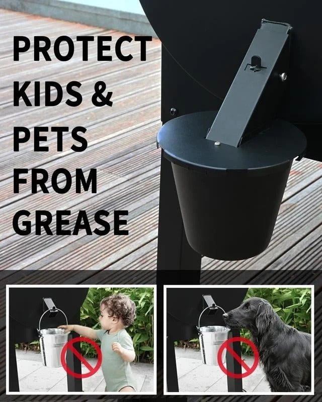 Easy install grill grease collector for outdoor cooking. Essential BBQ accessory to keep your smoker clean.