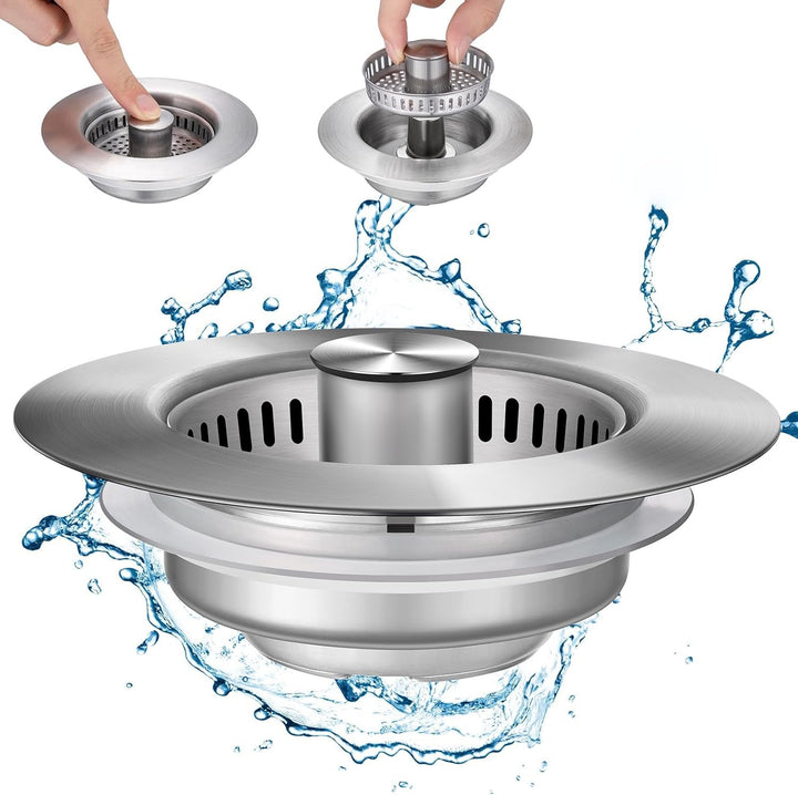 Universal kitchen sink drain strainer and stopper, perfect for clog prevention and waste filtering.