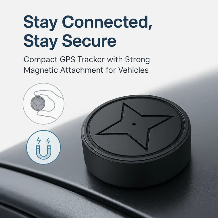 Compact 4G GPS tracker, magnetic base for discreet asset tracking.