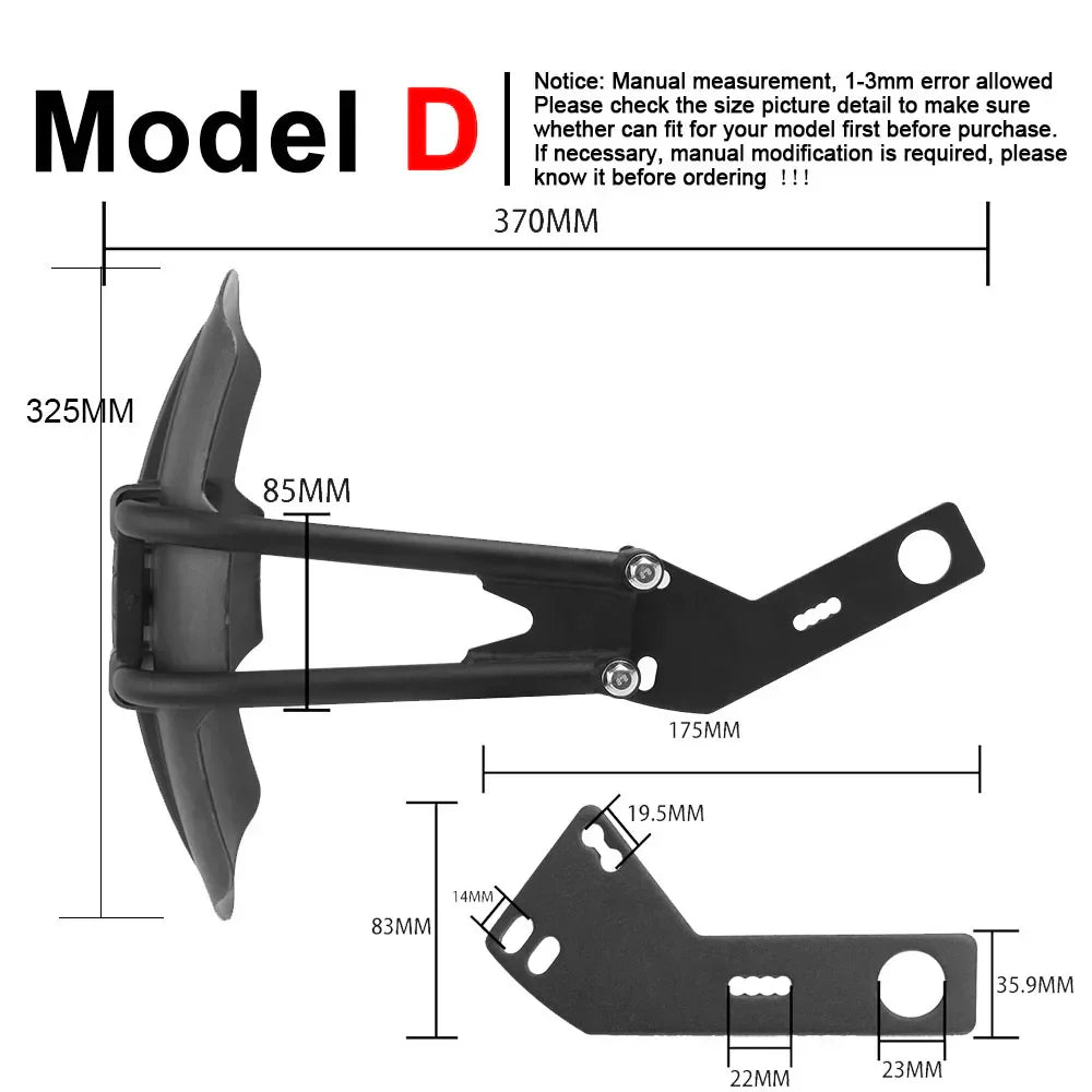 Detailed image of the steel bracket for the universal motorcycle rear mudguard fender