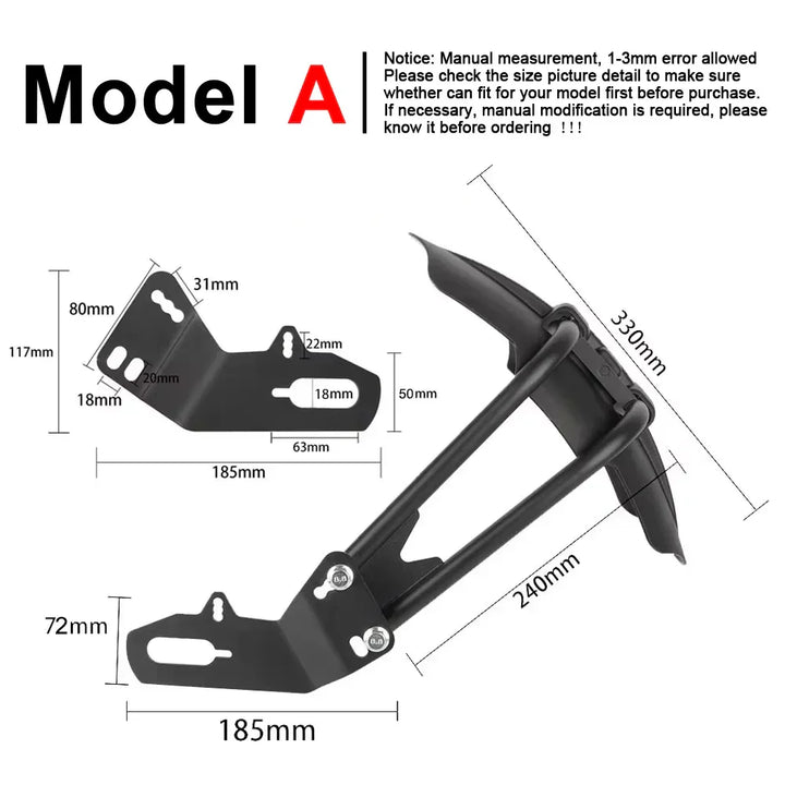 High-quality motorcycle fender with steel bracket, offering superior rear wheel protection