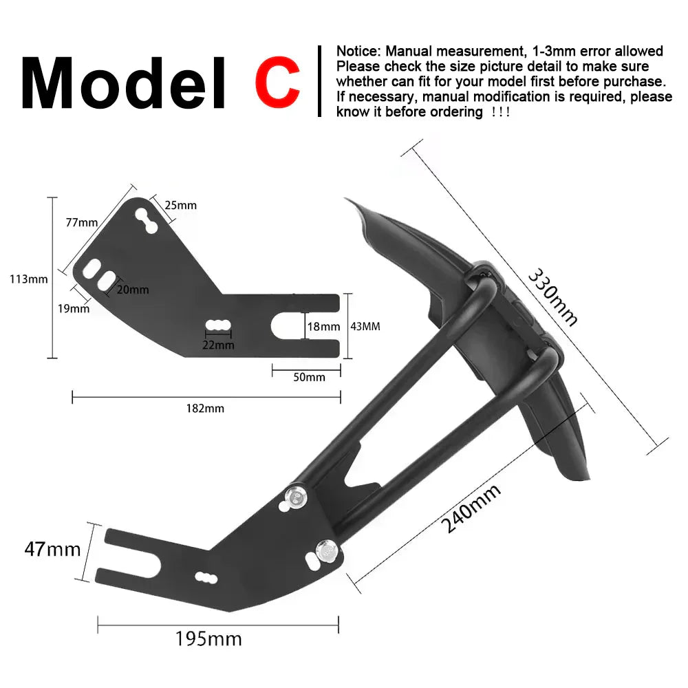 Packaging showcasing the universal motorcycle rear mudguard fender and steel bracket kit