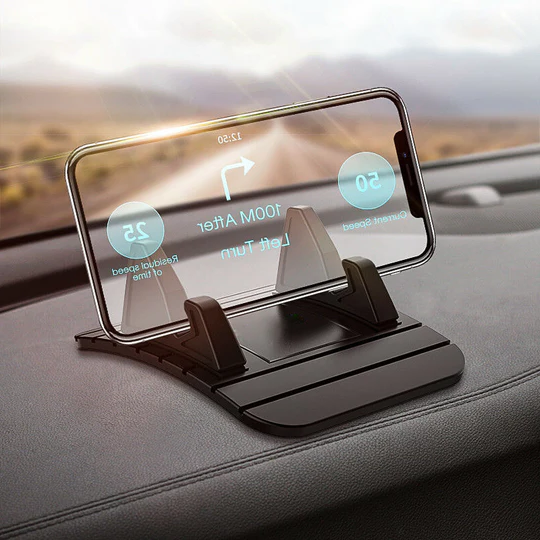 Universal non-slip silicone car phone holder for dashboard mounting, ensuring safe hands-free GPS navigation.