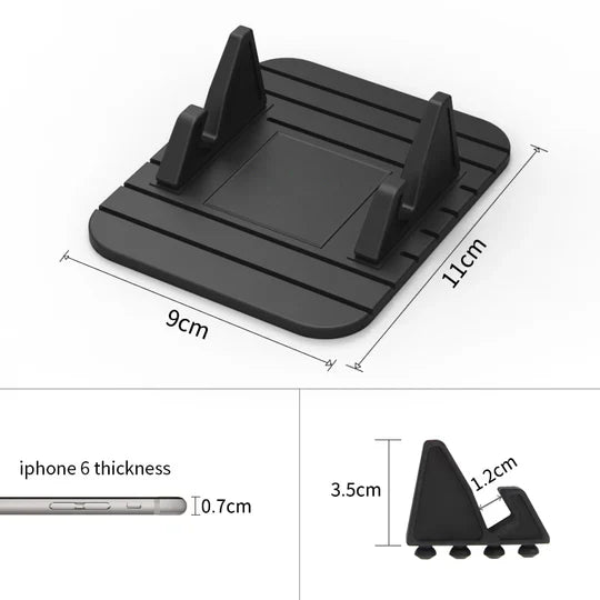 Auto universal non-slip silicone phone holder, dashboard mount for secure, hands-free smartphone & GPS use.