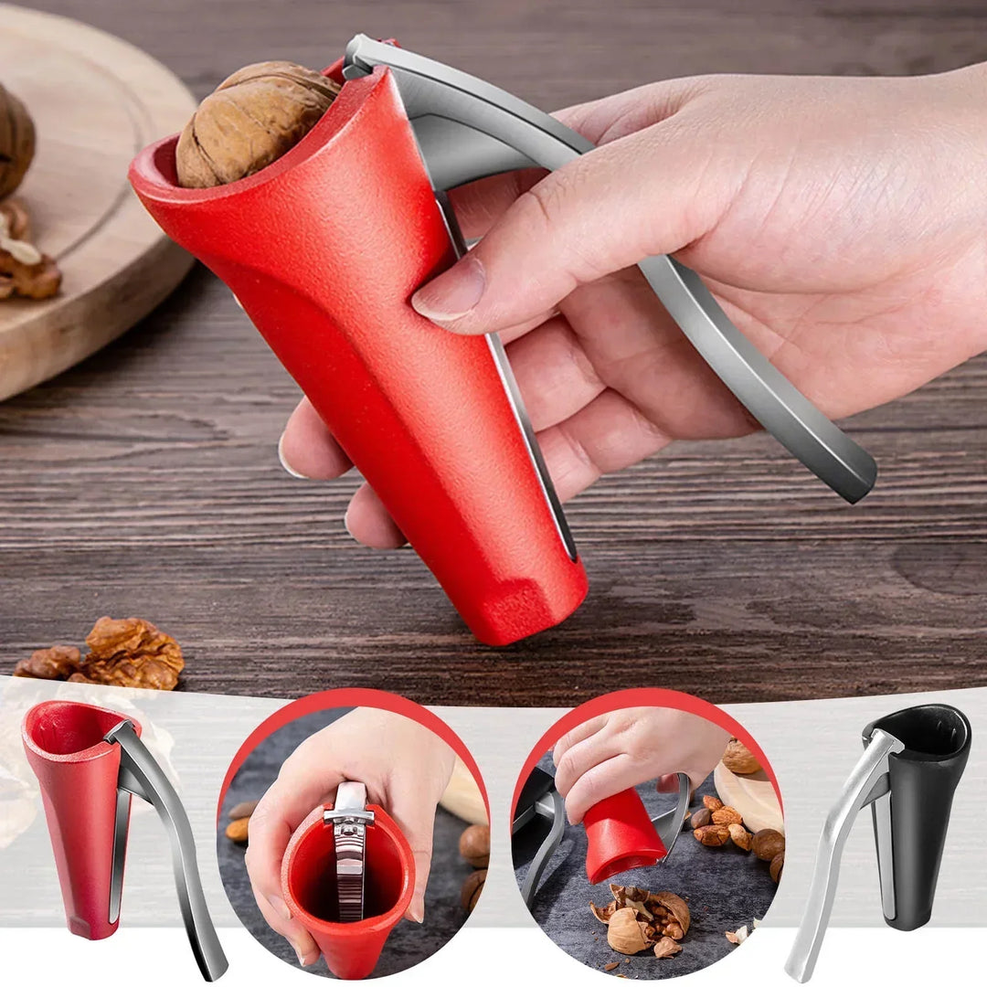 EasyNut one-hand nutcracker tool for cracking walnuts, hazelnuts & pecans effortlessly. Ergonomic kitchen tool.