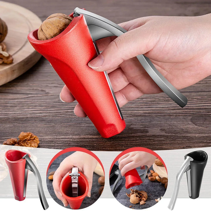 EasyNut one-hand nutcracker tool for cracking walnuts, hazelnuts & pecans effortlessly. Ergonomic kitchen tool.