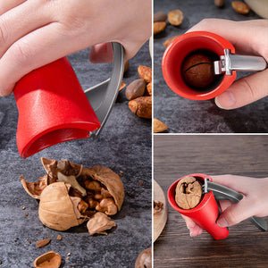 Durable one-hand nutcracker for effortless cracking of walnuts & hazelnuts. Ergonomic shell remover kitchen tool.