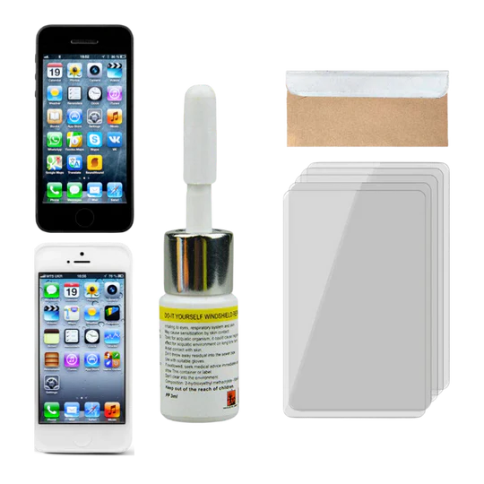 Universal phone screen crack repair kit for DIY glass fixes on mobile phones, tablets, and gadgets.