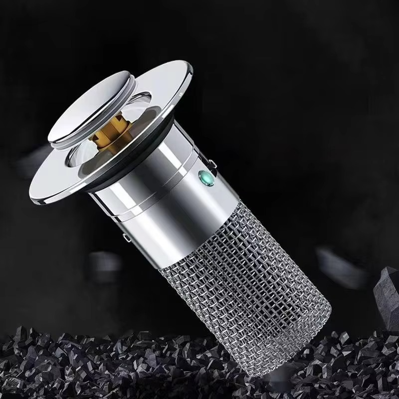 Pop-up drain stopper & sink filter for universal kitchen & bathroom sinks. Hair catcher prevents clogs.