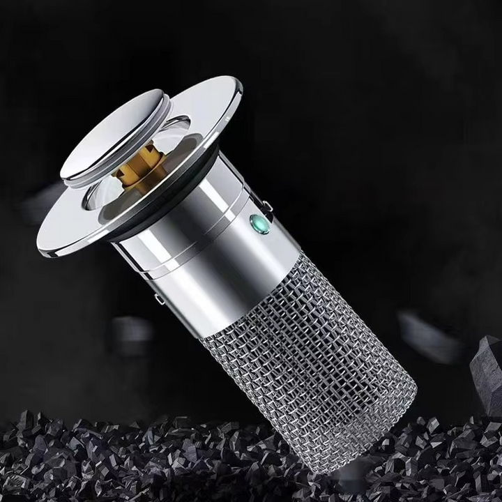 Pop-up drain stopper & sink filter for universal kitchen & bathroom sinks. Hair catcher prevents clogs.