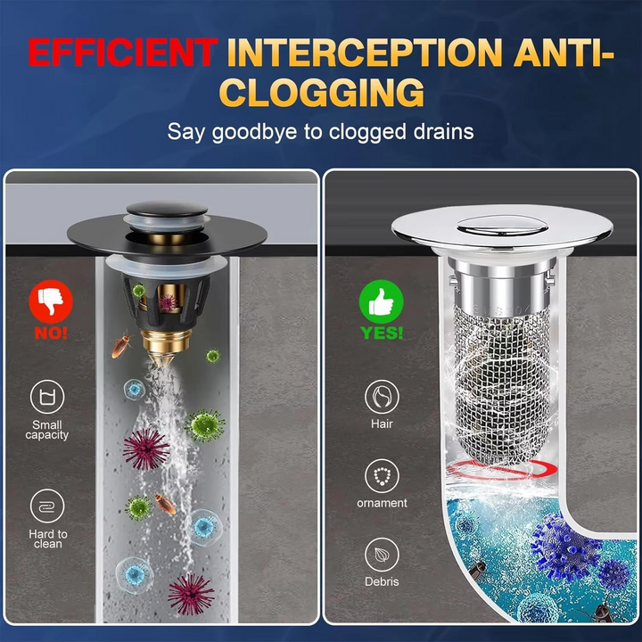 Home improvement: Universal pop-up sink drain stopper & hair catcher for kitchen & bath clog prevention.