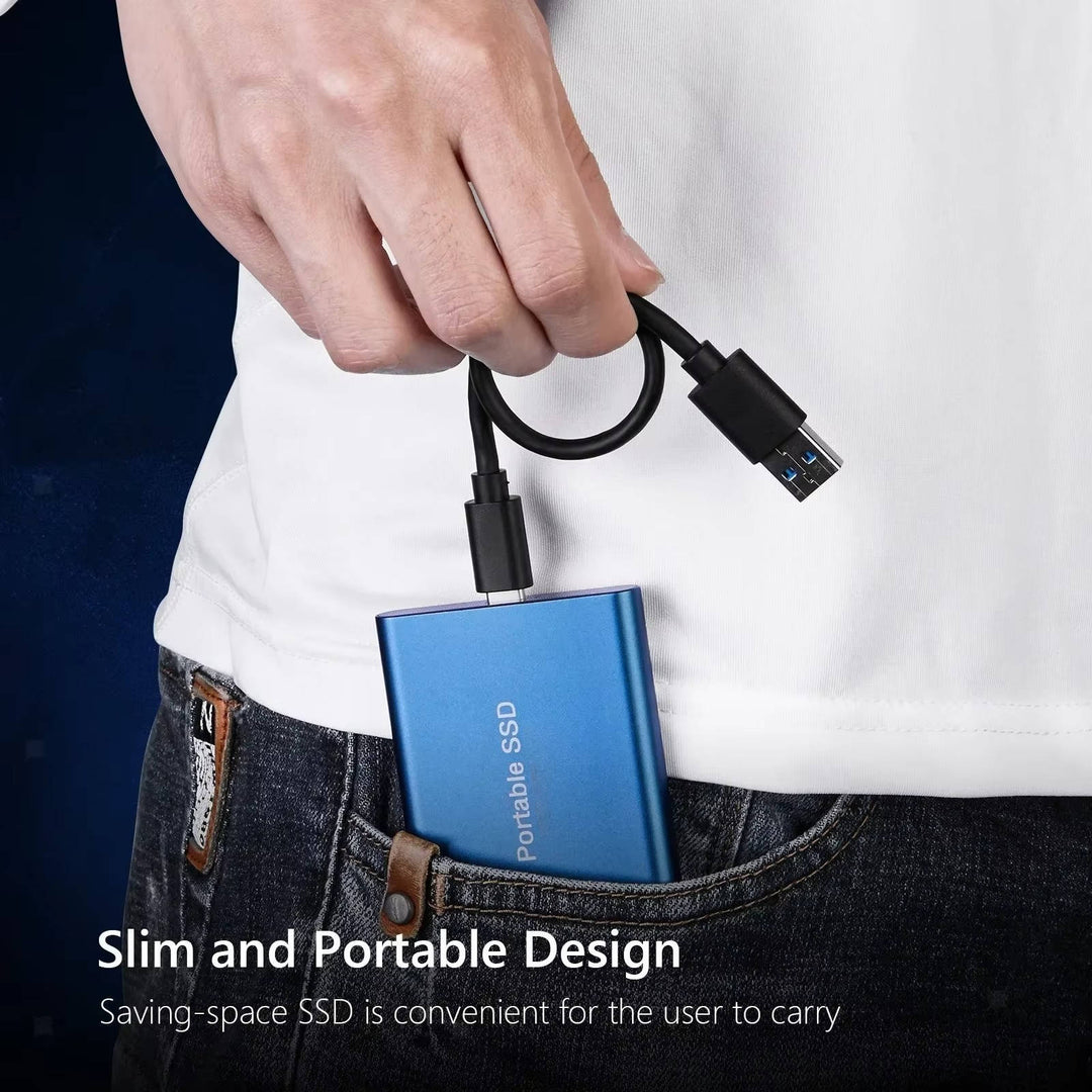 Plug and Play Portable SSD external hard drive. Easy, fast, and universal data storage solution.