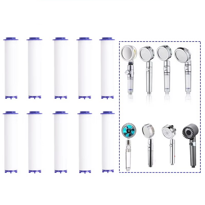 Universal shower filter cartridge for chlorine reduction, soft water, and healthier skin.
