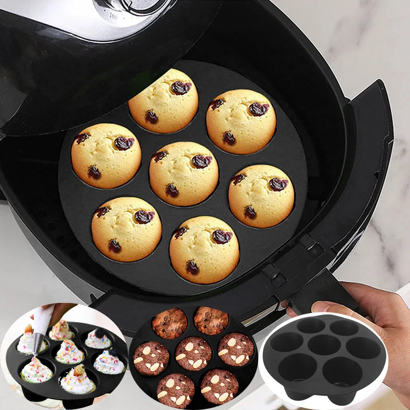 Universal silicone baking mold for microwave & air fryer. Perfect for cakes, muffins, and various desserts.