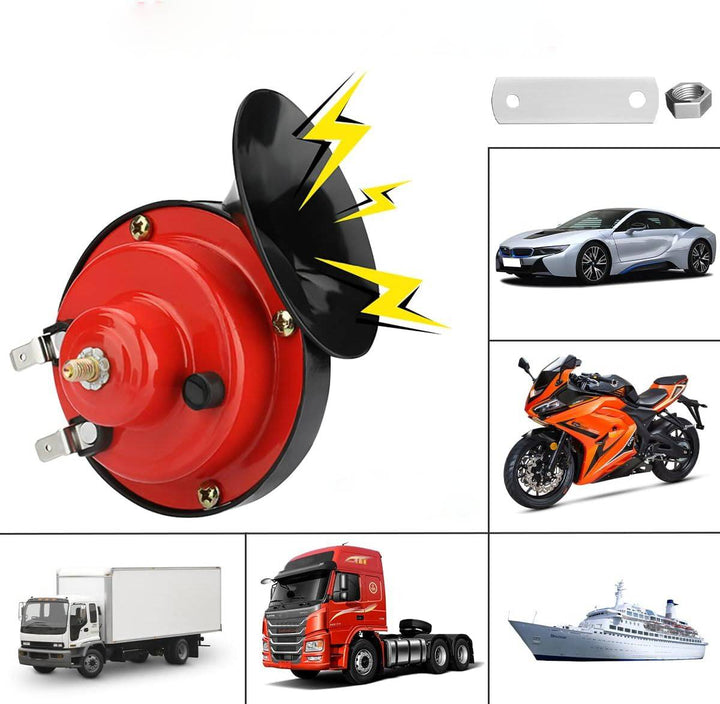 Universal Super Loud Train Horn for cars, trucks, & motorcycles. 12V dual-tone air horn enhances vehicle safety.