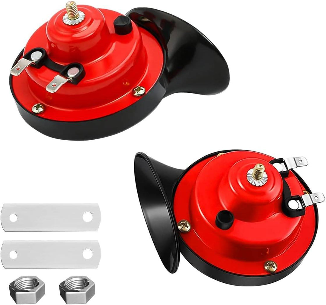Super loud 12V train horn kit with universal mounting hardware. Essential safety horn for cars & trucks.