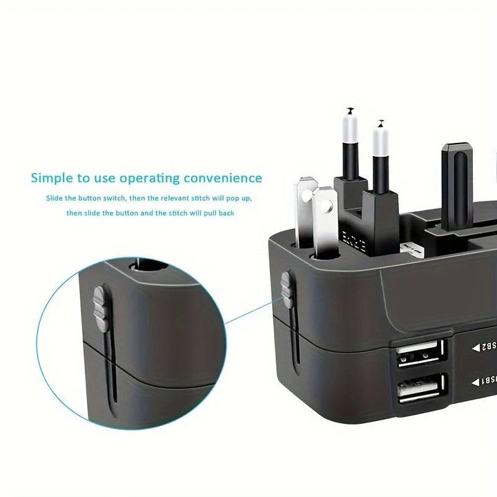 Portable international USB charger & universal plug adapter for all your travel needs.