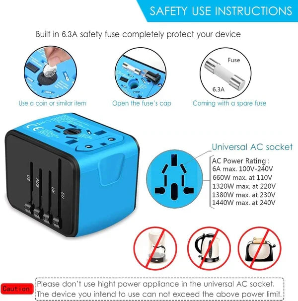 Essential universal travel power adapter ensures safe charging worldwide. Global plug with USB ports for seamless journeys.