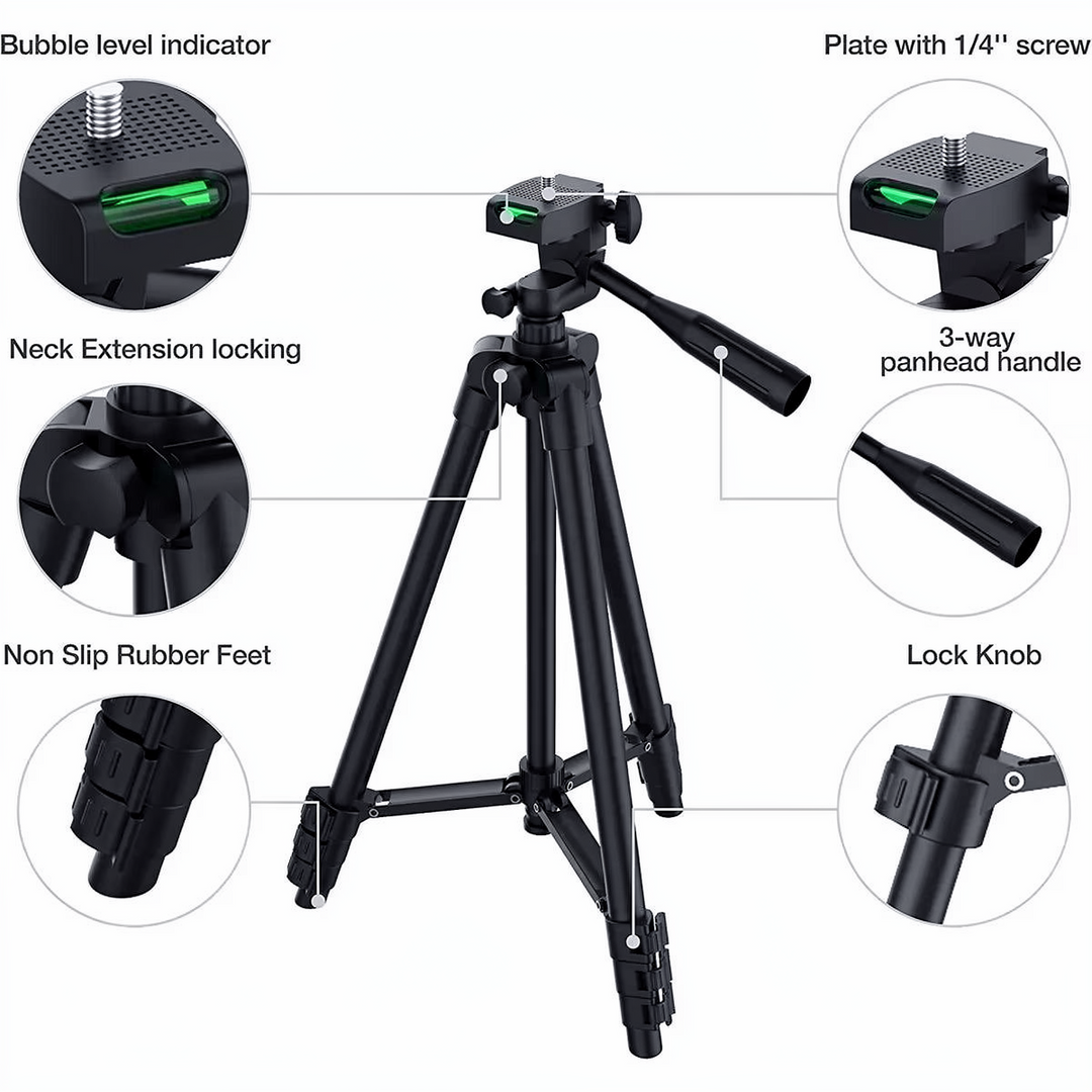 Versatile phone & camera tripod stand, comes with a convenient Bluetooth remote for hands-free shots.