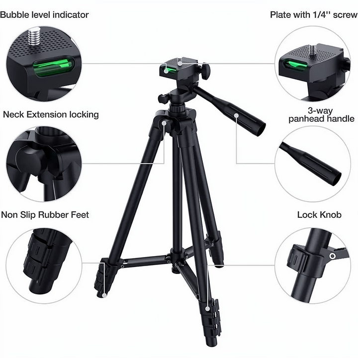 Versatile phone & camera tripod stand, comes with a convenient Bluetooth remote for hands-free shots.
