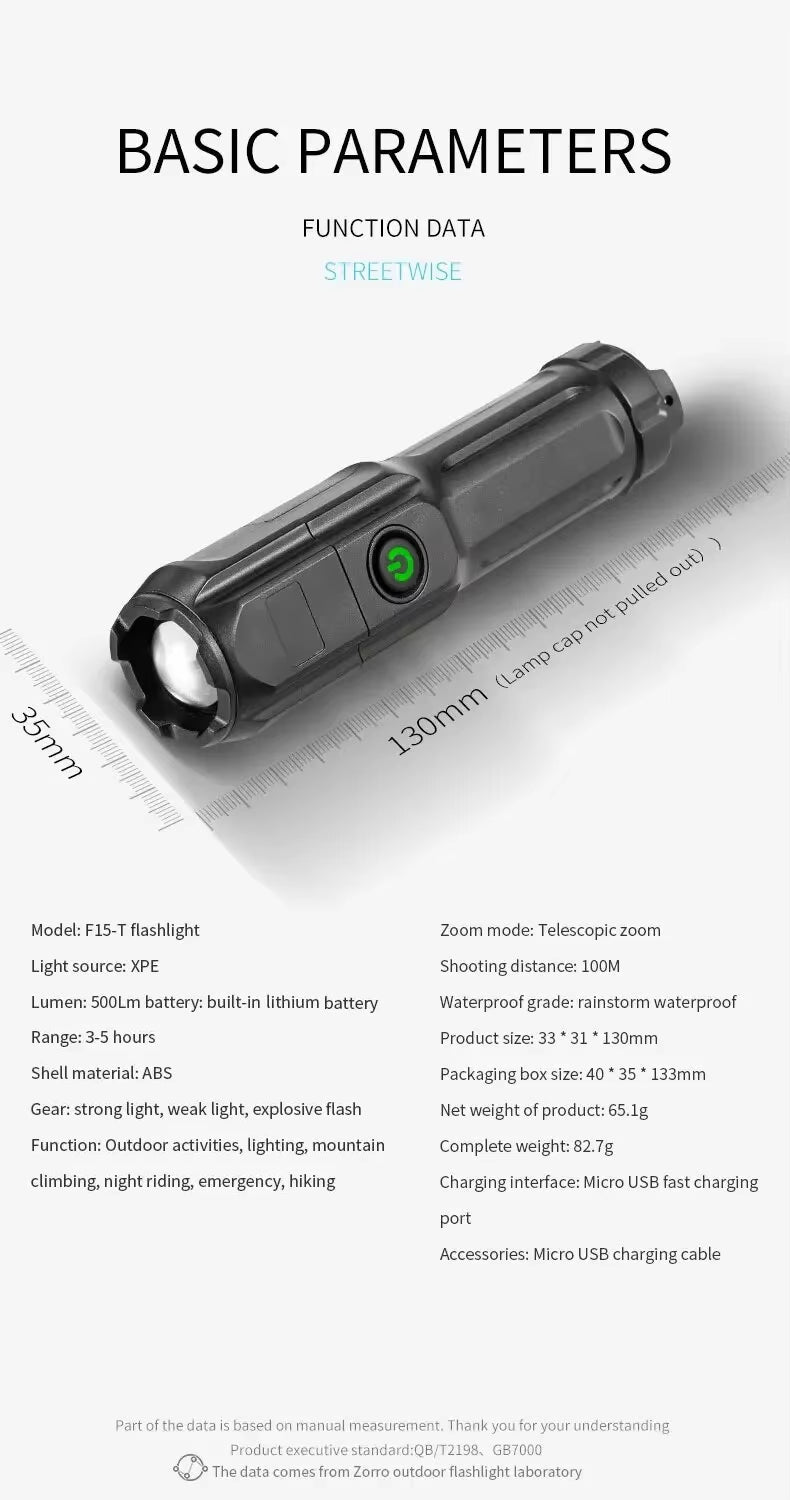 Compact & portable USB rechargeable LED camping light, featuring adjustable zoom.