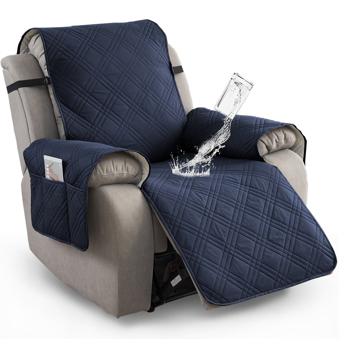 Stylish universal recliner slipcover in a neutral tone, providing waterproof protection. Enhances living room decor.