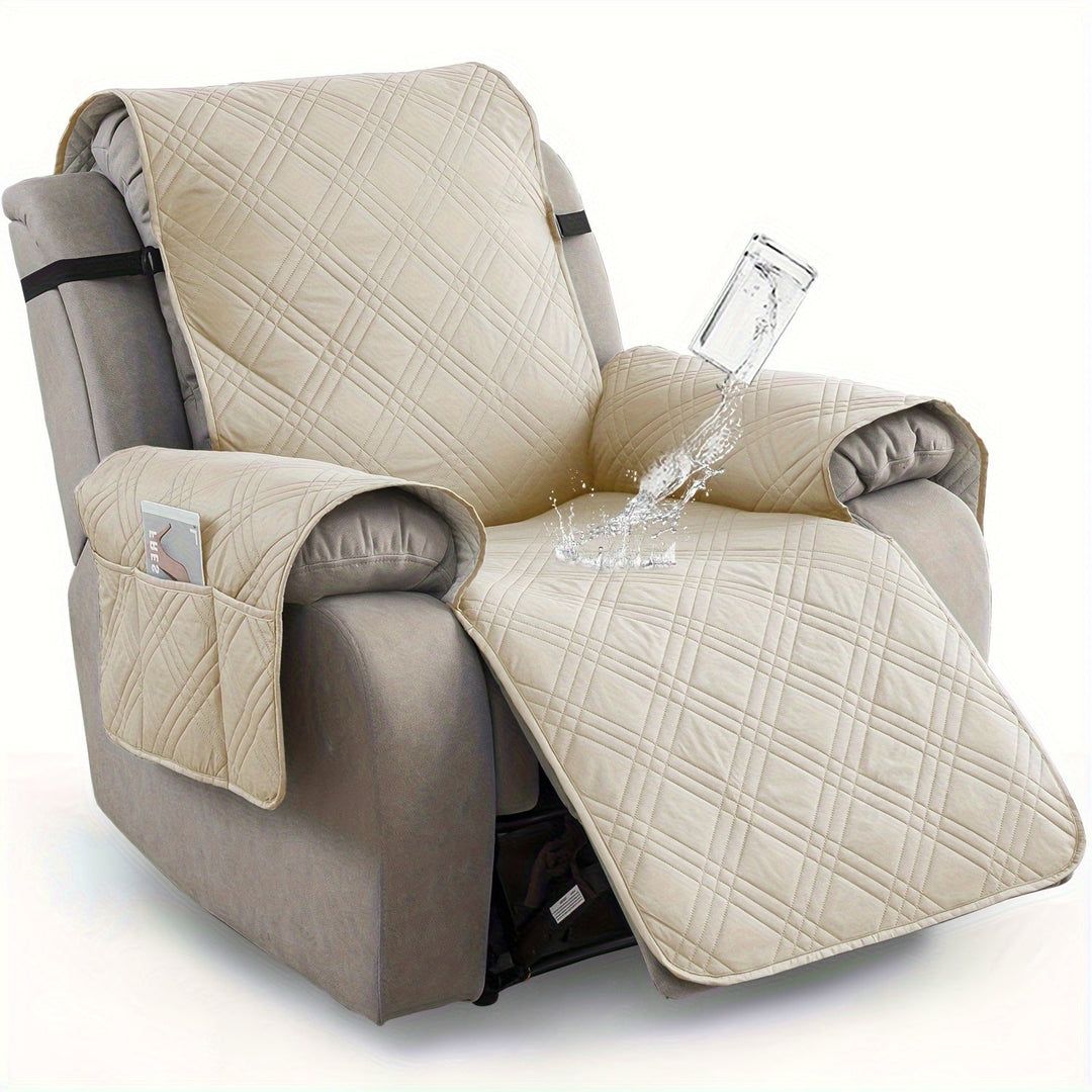 Non-slip waterproof recliner chair cover for living room. Pet-friendly furniture protector, enhancing home decor.