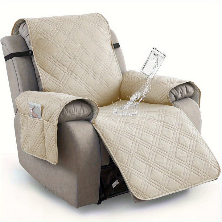 Non-slip waterproof recliner chair cover for living room. Pet-friendly furniture protector, enhancing home decor.