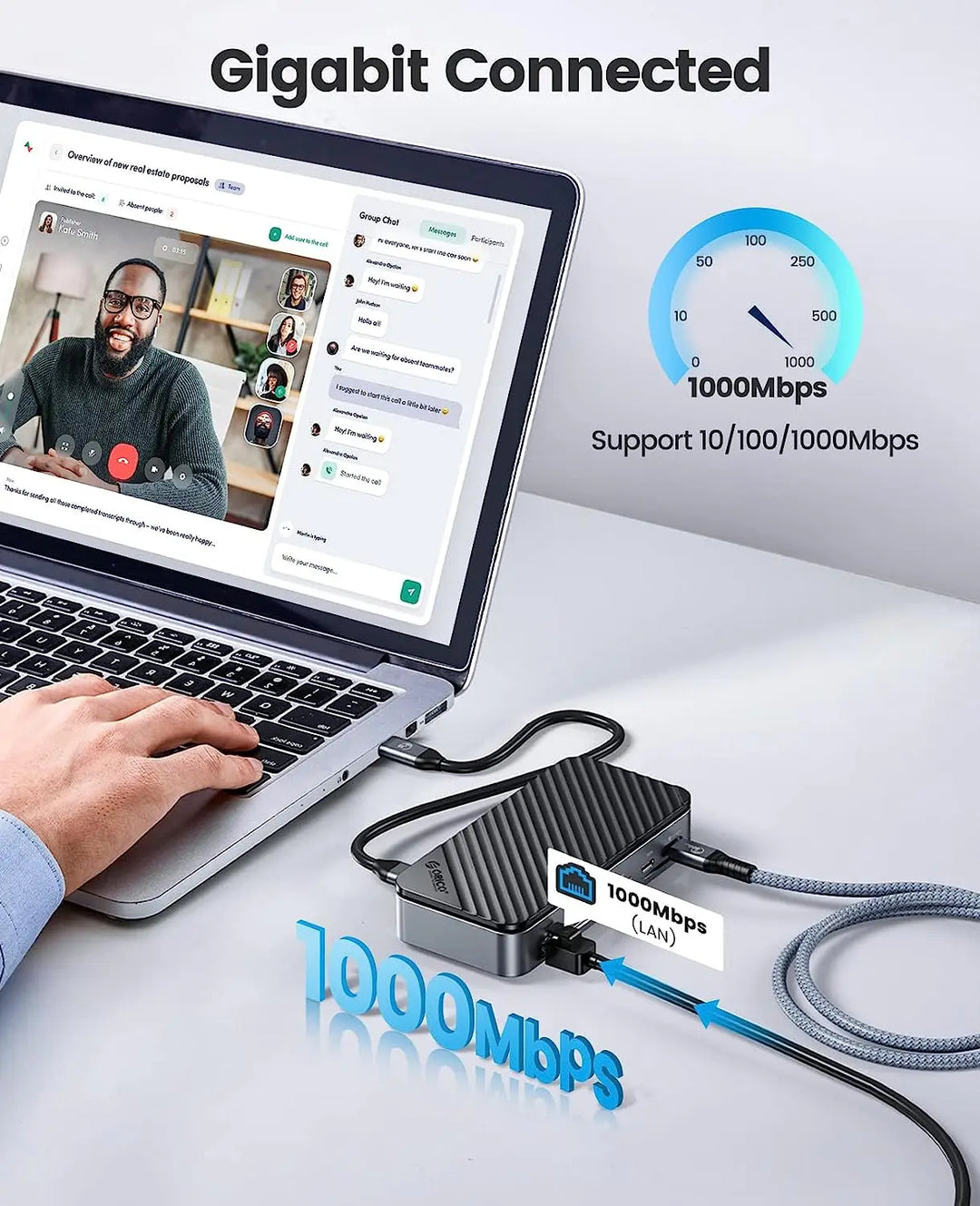 Portable USB-C 10-in-1 hub with integrated cooling fan & SSD slot, ideal for laptops