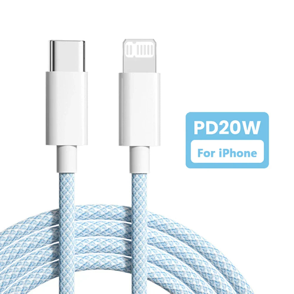 Dual pack USB-C to Lightning fast charger cables, essential tech accessory for Apple devices, durable design.