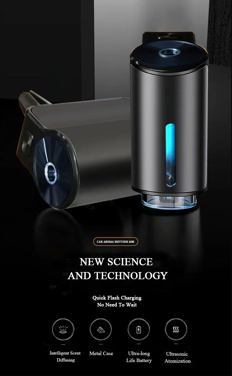 Compact car essential oil diffuser, USB humidifier feature