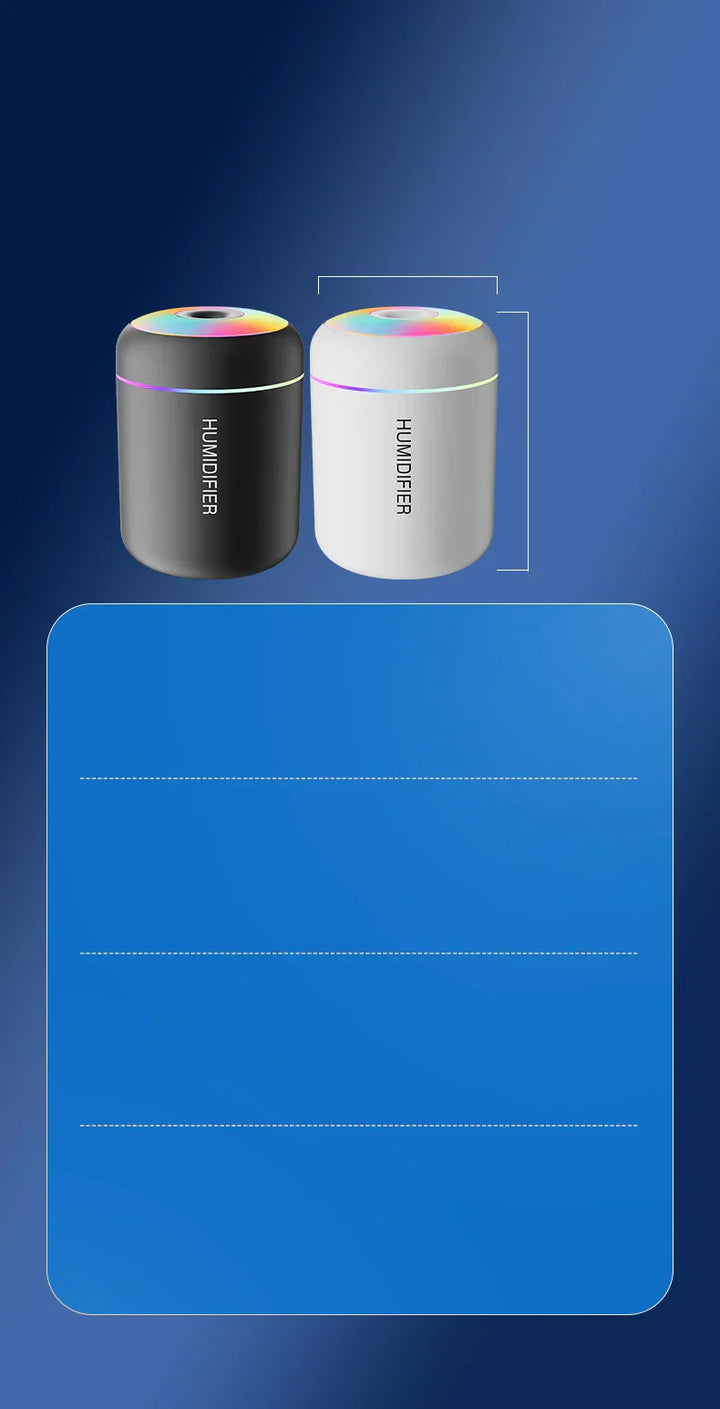 Portable USB humidifier with LED light for aromatherapy, ideal for bedroom desk