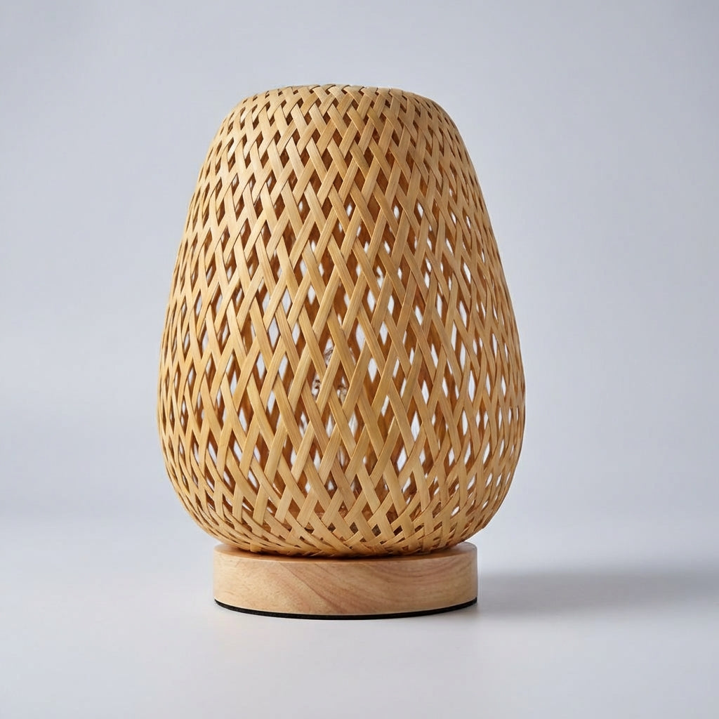 Eco-friendly USB bamboo table lamp, energy efficient, ideal for sustainable desk lighting and decorative ambient light.