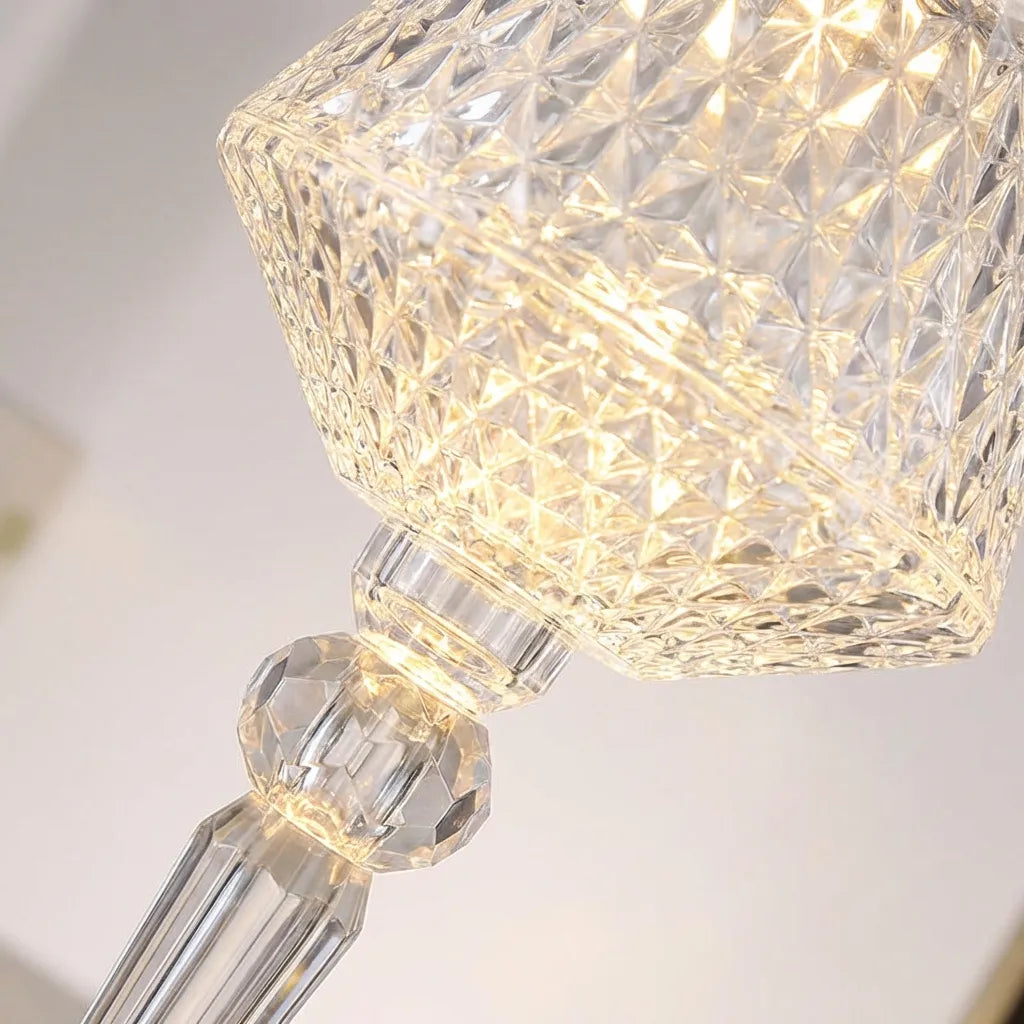 Modern rechargeable LED crystal lamp, adding a touch of sophistication to any room, ideal for bedside tables.