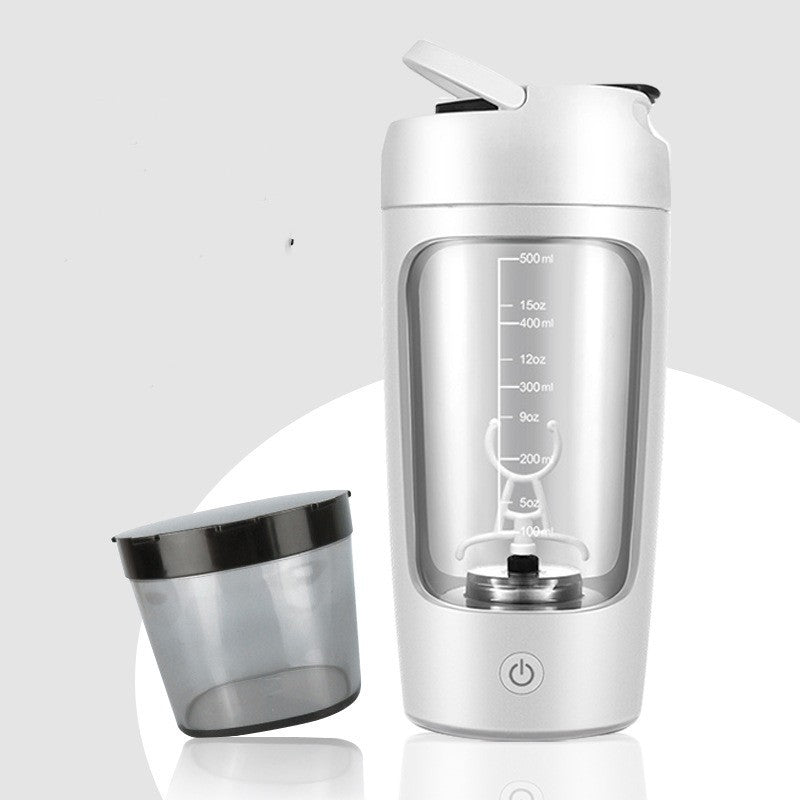 BPA-free electric protein shaker with USB port, a convenient gym accessory for supplement blending.