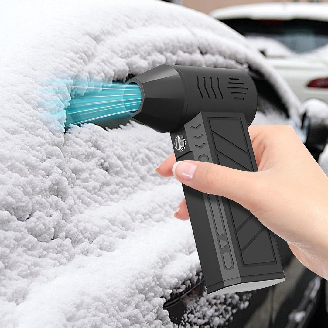 Handheld electric air duster, USB-C rechargeable, powerful for home and electronics cleaning.