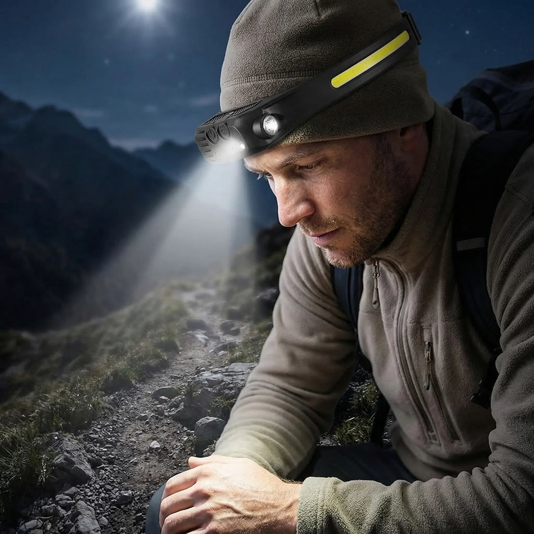 USB rechargeable LED headlamp for hands-free outdoor adventures. Bright, water-resistant light for camping & hiking.