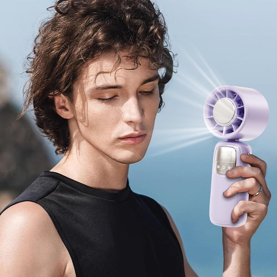 Efficient portable fan with LED speed display, 100 settings, reliable USB recharge