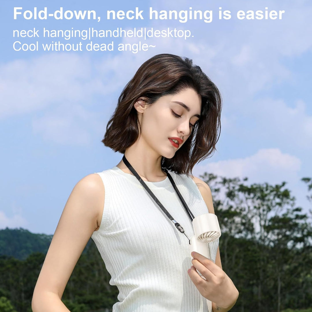 Ergonomic portable fan, USB rechargeable, LED display indicating 100 speeds