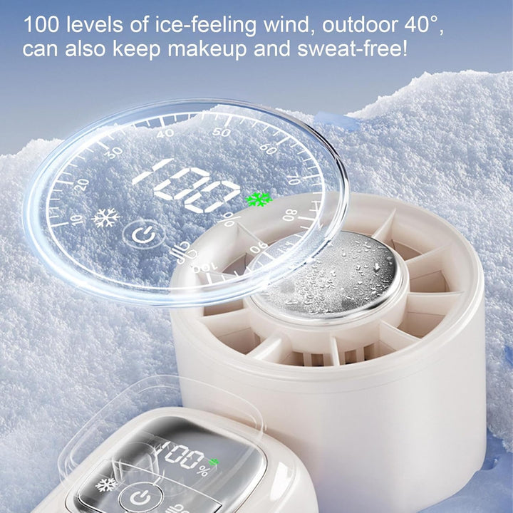 Smart portable fan with LED screen, 100 speeds, quick USB recharge function