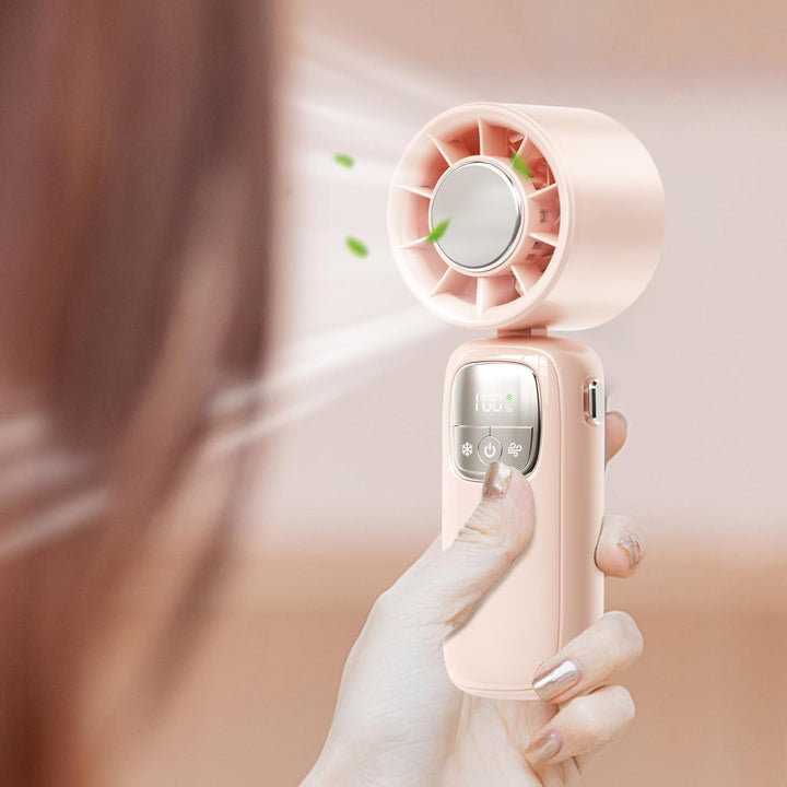 Compact USB fan with LED display and 100 speeds, ideal for portable cooling