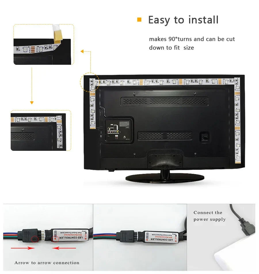 Color changing LED strip light, USB, home accent, easy-to-install room lighting