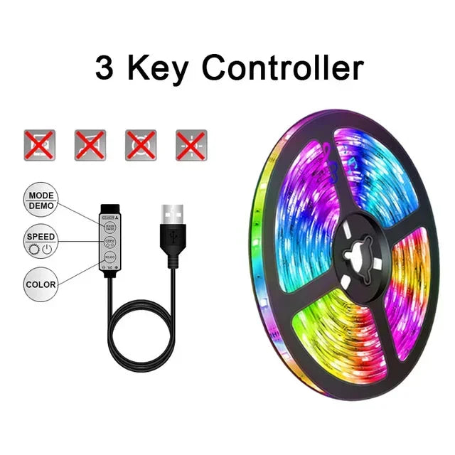 LED strip light with remote, RGB colors, for bedroom decor and TV backlighting