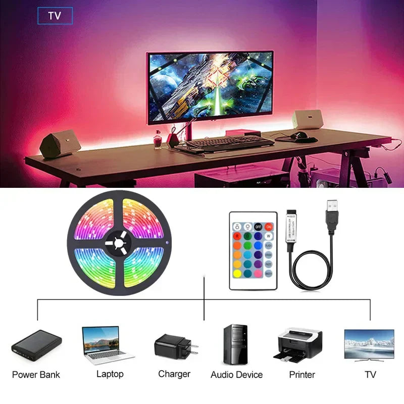 Ambient LED strip light, color changing, USB connection, ideal for room accents